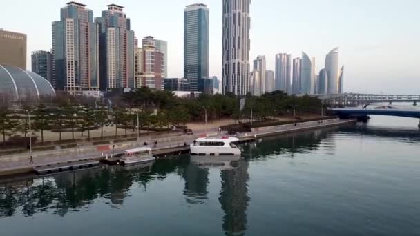 Luchtfoto Van Haeundae River Cruise Busan Zuid Korea Azië — Stockvideo