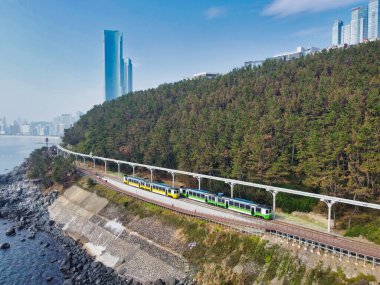 Haeundae Sahil Treni, Busan, Güney Kore Asya Hava Görüntüsü.