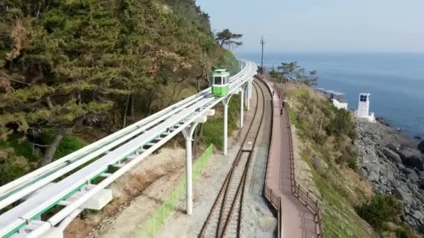 Aerial View Haeundae Beach Train Μπουσάν Νότια Κορέα Ασία — Αρχείο Βίντεο