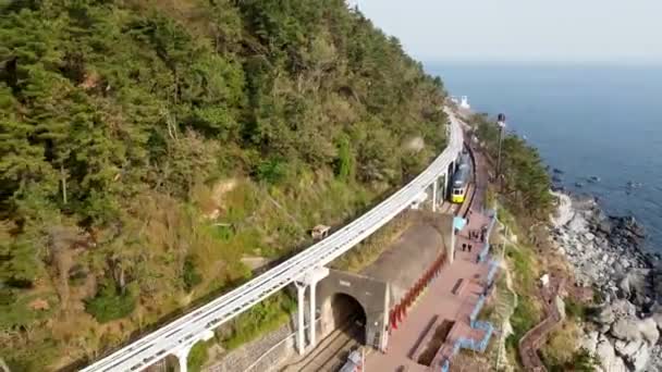 Flygfoto Över Haeundae Beach Train Busan Sydkorea Asien — Stockvideo