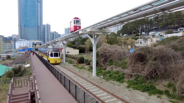 Landskap Haeundae Beach Train Busan Sydkorea Asien — Stockvideo