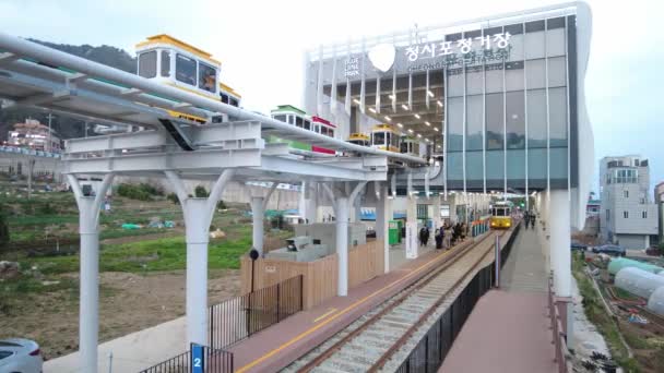 Paisaje Haeundae Beach Train Busan Corea Del Sur Asia — Vídeos de Stock
