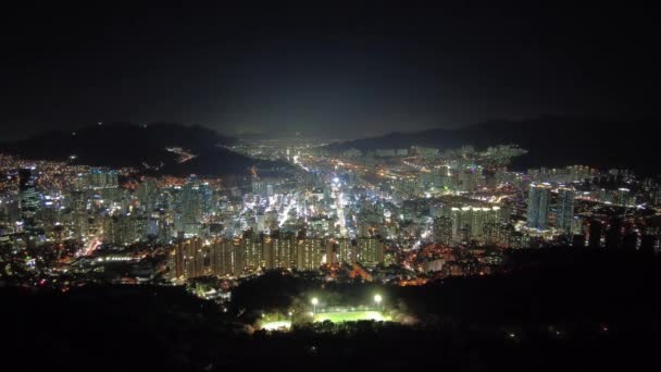 Ночной Вид Маяков Hwangrhonhyan Mountain Bongsudae Пусан Южная Корея Азия — стоковое видео
