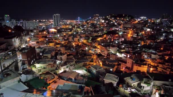 Busan Güney Kore Asya Daki Hochen Köyünün Gece Manzarası — Stok video