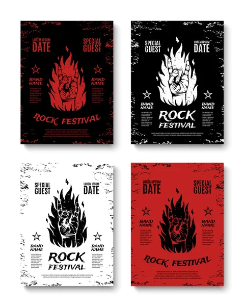 Set dari empat grunge, rock festival poster . - Stok Vektor