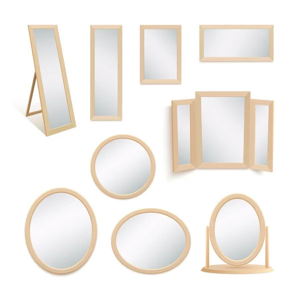 Conjunto de espejos aislados sobre fondo blanco . — Vector de stock