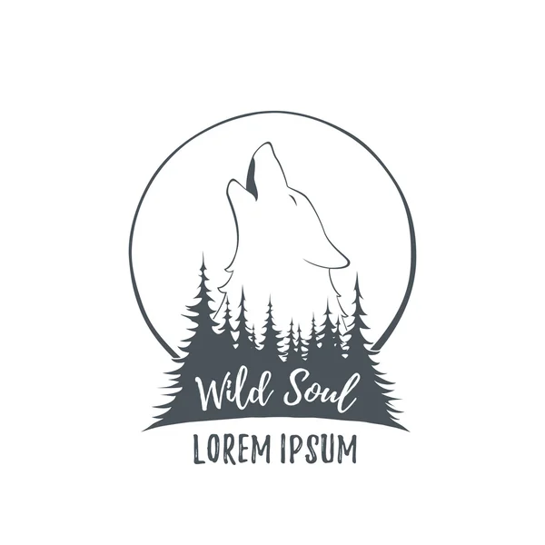 Wolf howling op de maan in het bos. — Stockvector