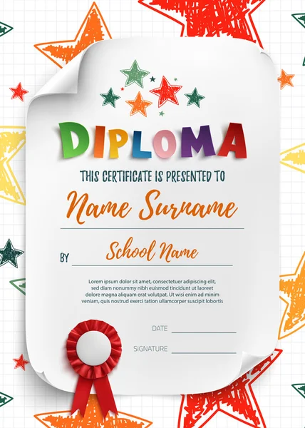 Diploma template with hand drawn stars — Stock Vector