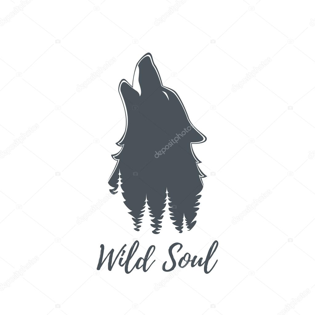 Wolf howling. Brochure poster or logo template. Vector illustration.