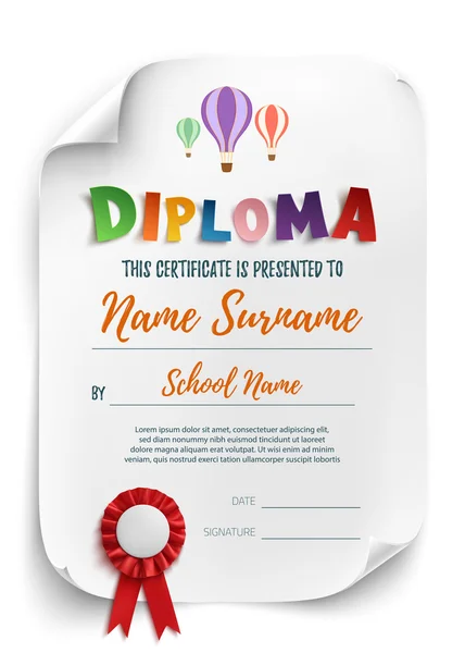 Templat Diploma dengan balon udara . - Stok Vektor