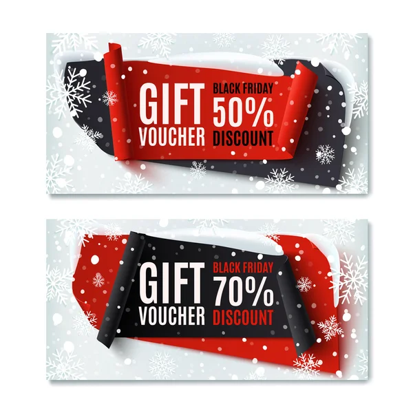 Two, Black Friday, winter gift vouchers. — Stock Vector