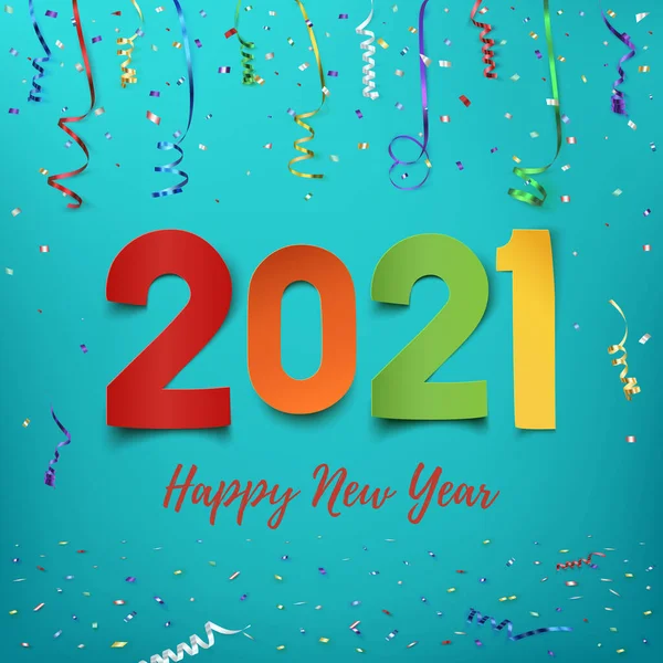 Bonne année 2021. Conception abstraite en papier coloré. — Image vectorielle