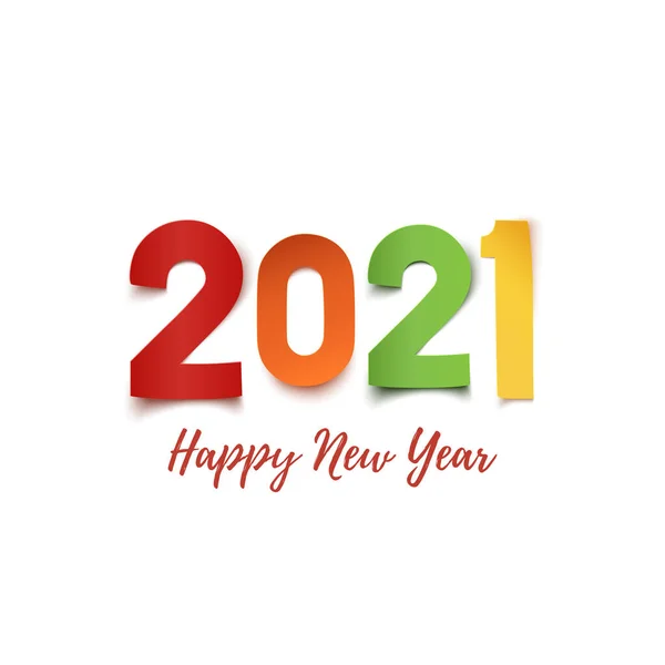 Frohes neues Jahr 2021. Buntes Papier abstraktes Design auf weißem Hintergrund. lizenzfreie Stockillustrationen