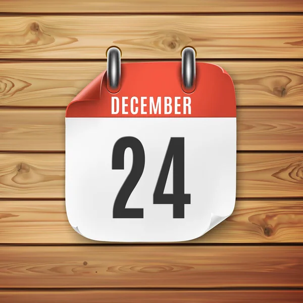 Ícone de calendário 24 de dezembro no fundo de madeira. Véspera de Natal. — Vetor de Stock