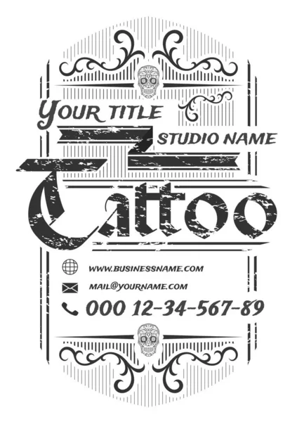 Plantilla de póster vintage de estudio de tatuaje sobre fondo blanco. Ilustración De Stock