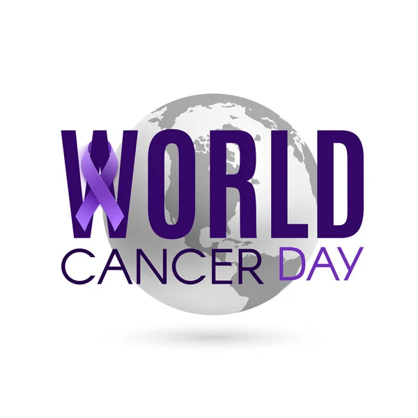 World cancer day background with purple ribbon and earth isolated on white. — Vetor de Stock