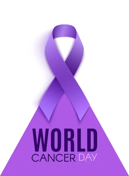 World cancer day conceptual poster background with purple ribbon. — Stock Vector
