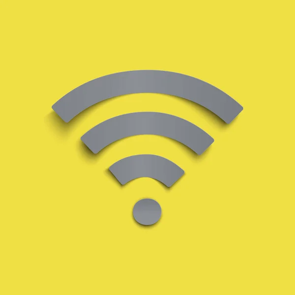 Grå papper stätta wifi ikon på gul trendig bakgrund. — Stock vektor