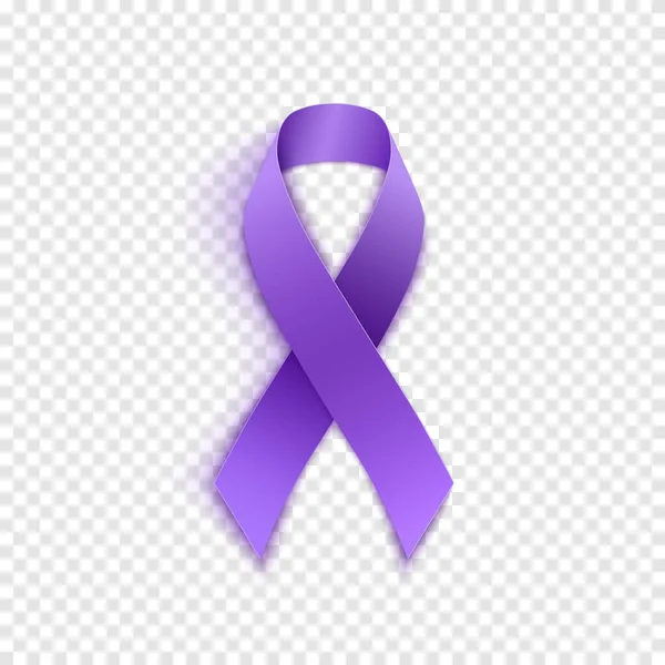 Día mundial del cáncer realista icono de la cinta púrpura. — Vector de stock