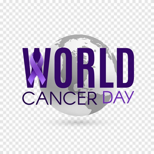 World cancer day background with purple ribbon and earth. — Stock Vector