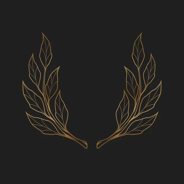 Simple golden hand drawn laurel wreath icon on black background. — Stock Vector