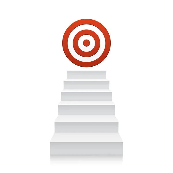 Escaliers avec icône de cible rouge isolé sur fond blanc — Image vectorielle