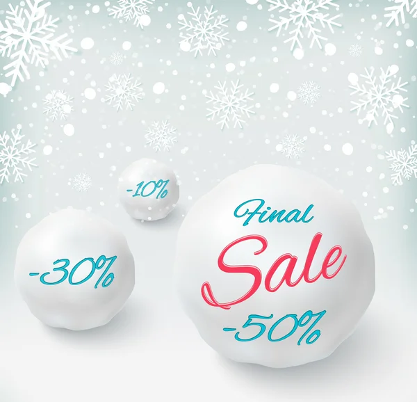 Fundo de venda final com bolas de neve e neve —  Vetores de Stock