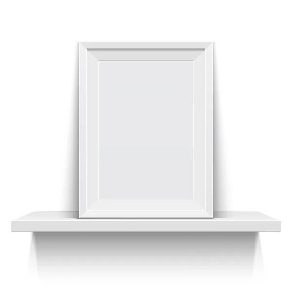 Realistic picture frame on white shelf — Stock Vector