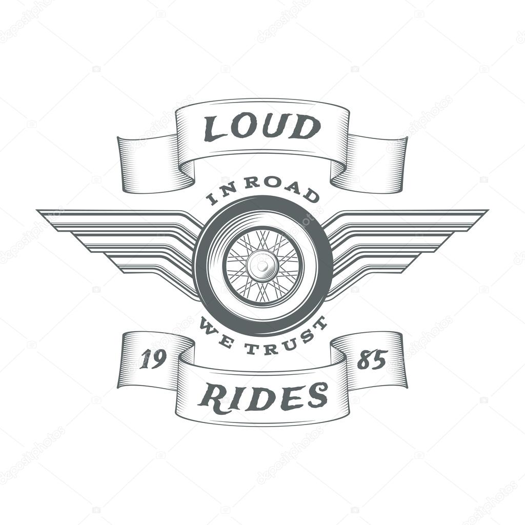 Vintage heraldic motorcycle label isolated on white background. Vector illustration