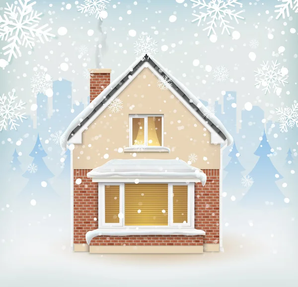 Podrobné zimní dům na zasněžené pozadí — Stockový vektor
