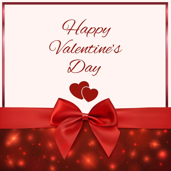 De dag van Valentijnskaarten wenskaartsjabloon met rode boog en lint — Stockvector