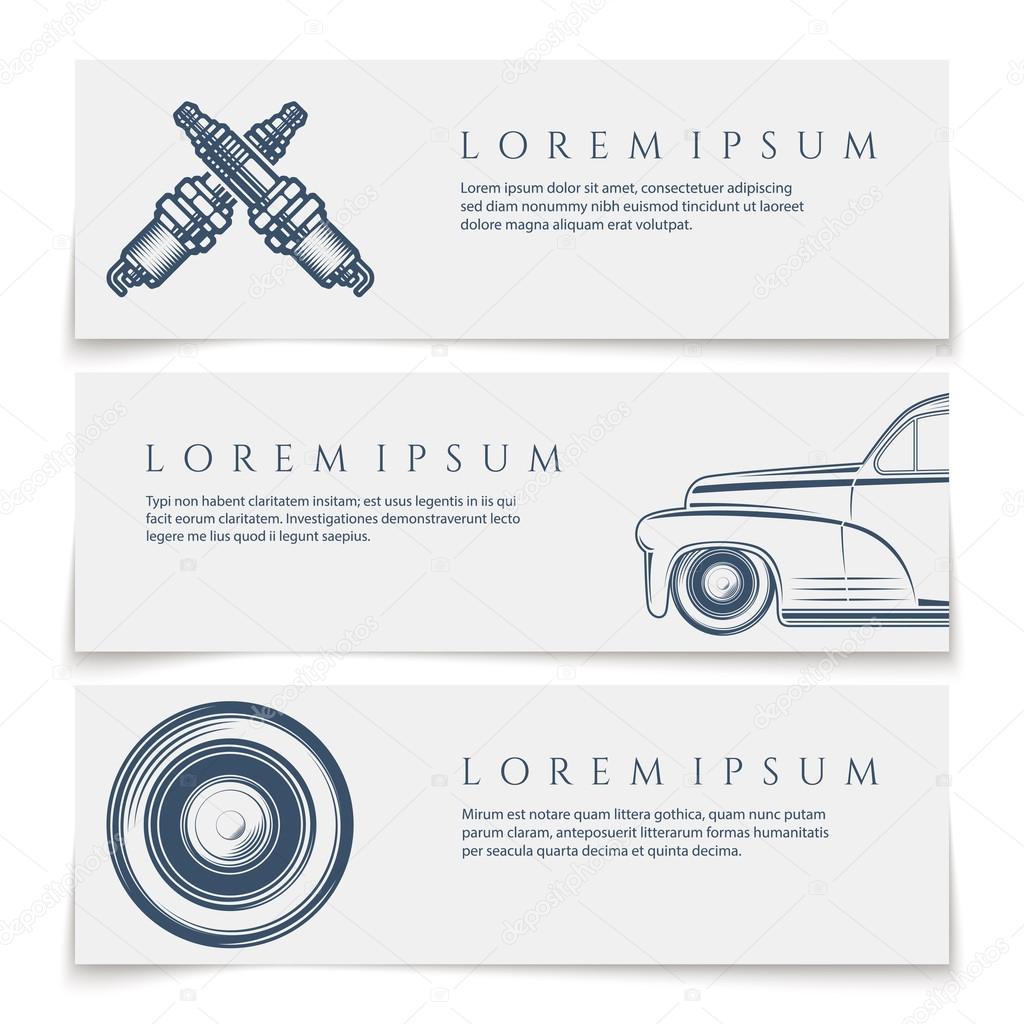 Car services banners, logos, isolated on white background. Vector illustration