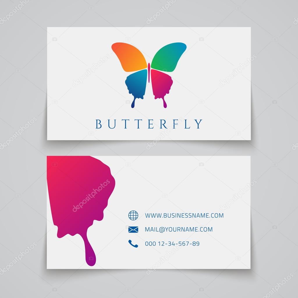 Bussiness card template. Butterfly logo. Vector illustration