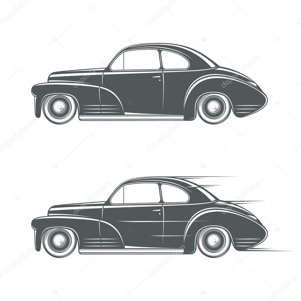 Black and white classic car icon. Vector illustration