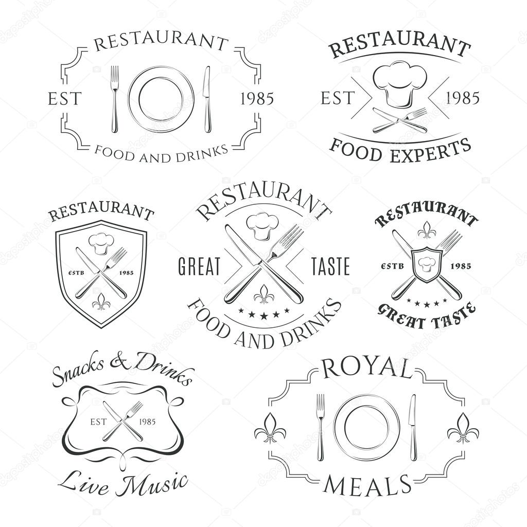 Set of heraldic restaurant logos, labels and badges. Vector illustration