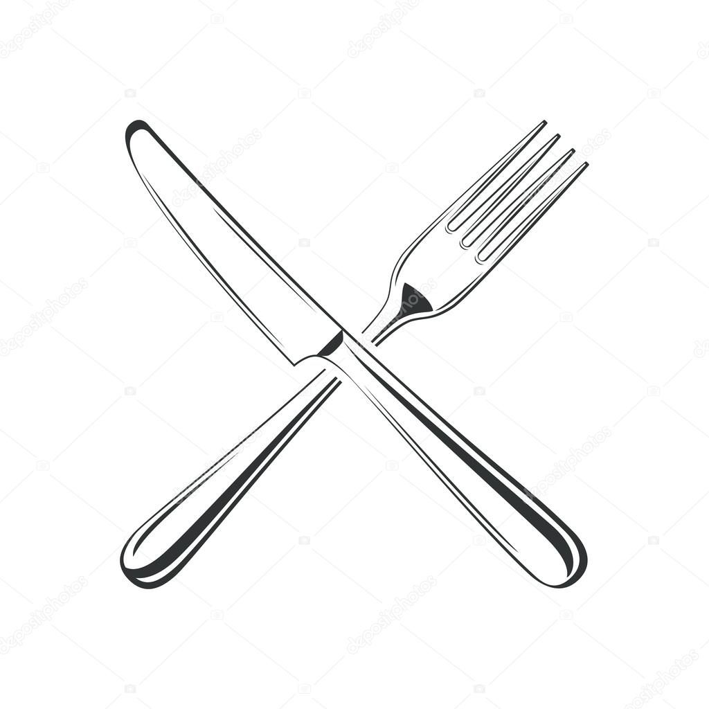 Knife and fork, isolated on white background. Vector illustration