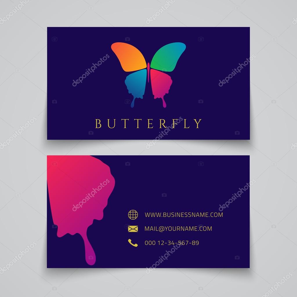 Bussiness card template. Butterfly logo. Vector illustration