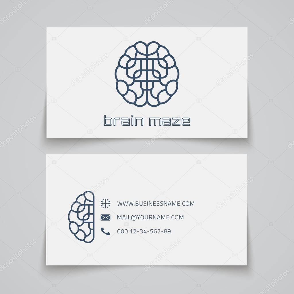 Business card template. Brain maze logo. Vector illustration
