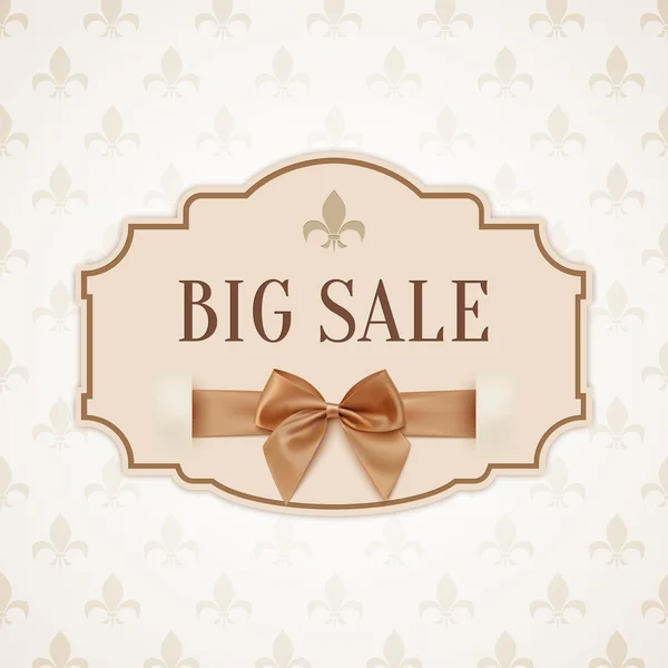 Big sale banner with golden ribbon and a bow — Stock Vector