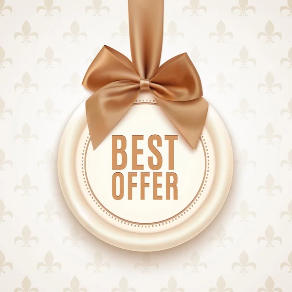 Best offer badge with golden ribbon and a bow. — Stock Vector