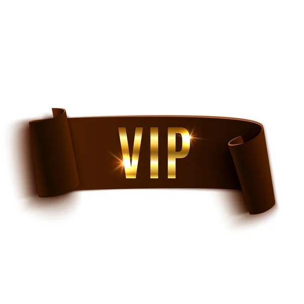 VIP brown curved ribbon isolated on white background. — Stock Vector