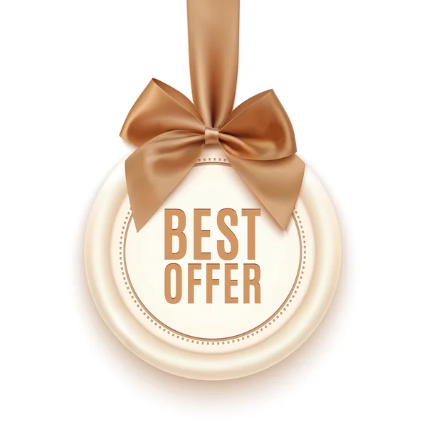 Beste aanbieding badge met gouden band en een boog. — Stockvector