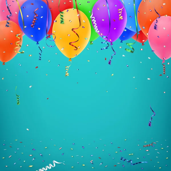 用 konfetti，五彩缤纷的彩带和气球庆典背景模板 — 图库矢量图片