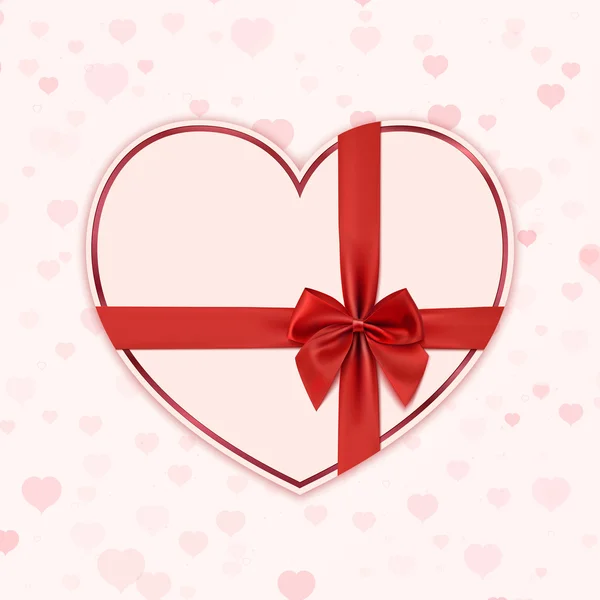 Paper heart with red ribbon and a bow. Valentines day decoration. — Stock Vector