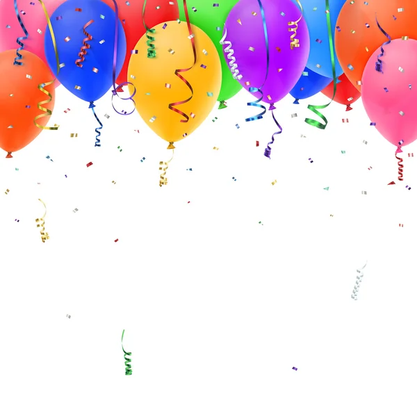 Kutlama arka plan renkli konfeti, kurdeleler ve balonlar ile — Stok Vektör