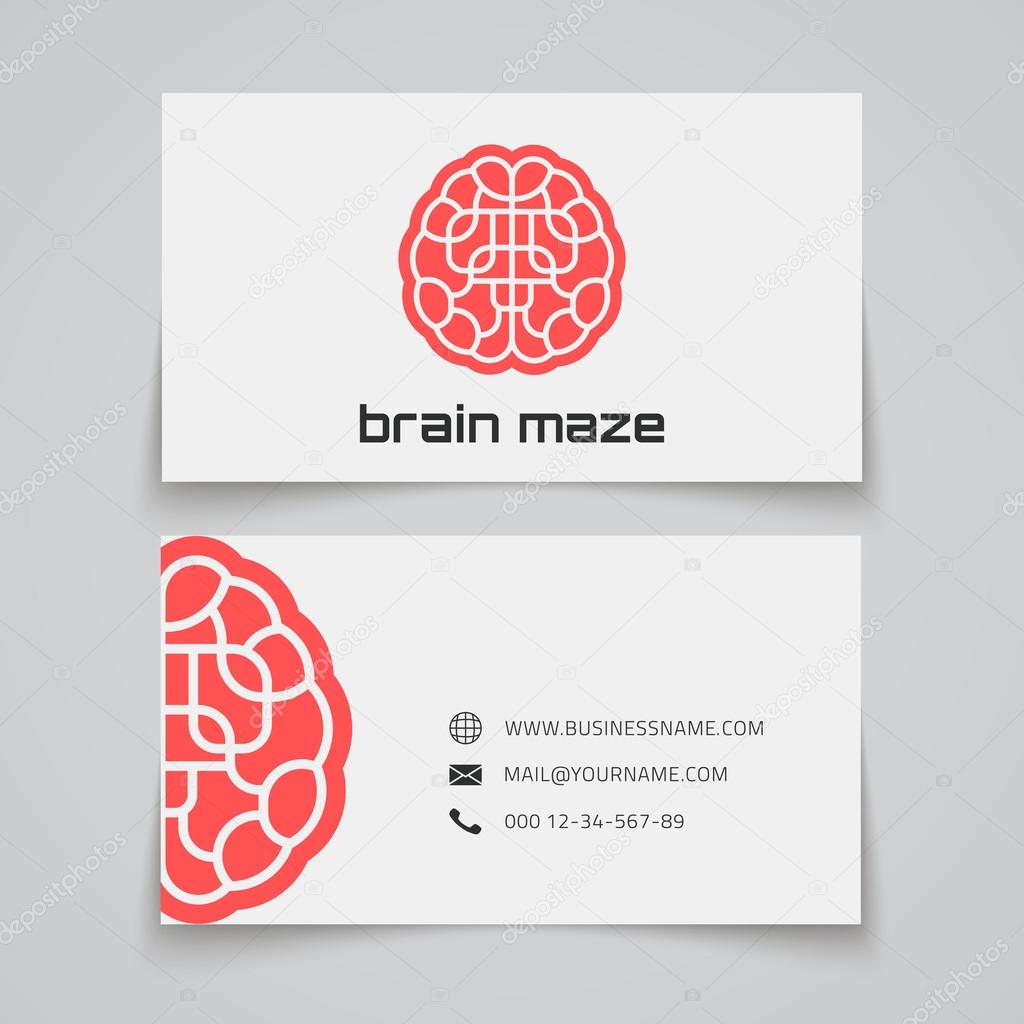 Business card template. Brain maze concept logo. Vector illustration