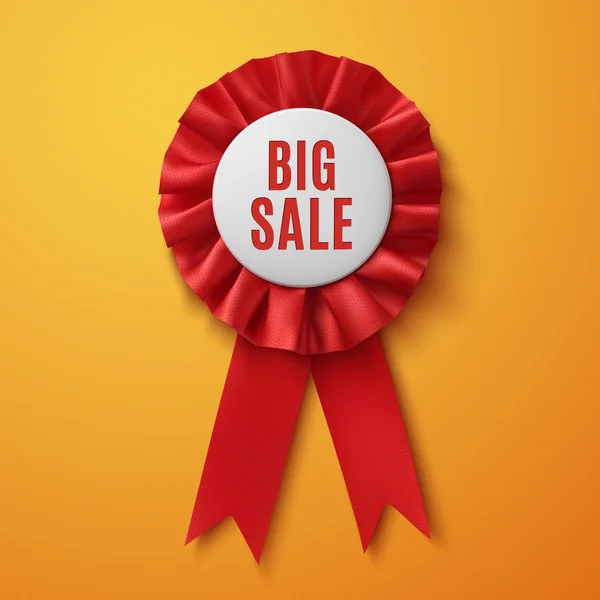 Big sale, realistic red fabric award ribbon. — Stock Vector