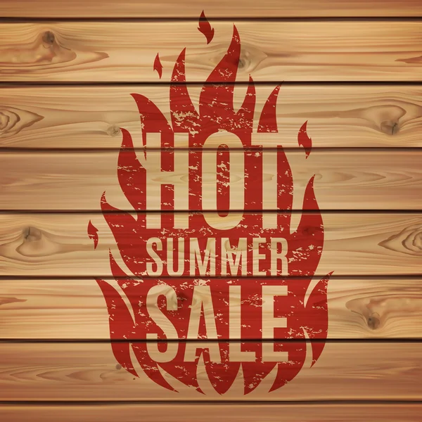 暑い夏の販売。印刷の木製の板を火します。. — ストックベクタ