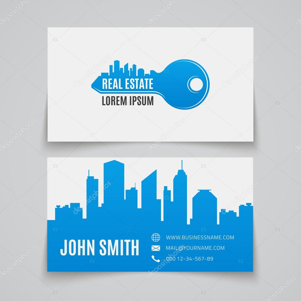 Real estate simple key logo. Business card template. Vector illustration