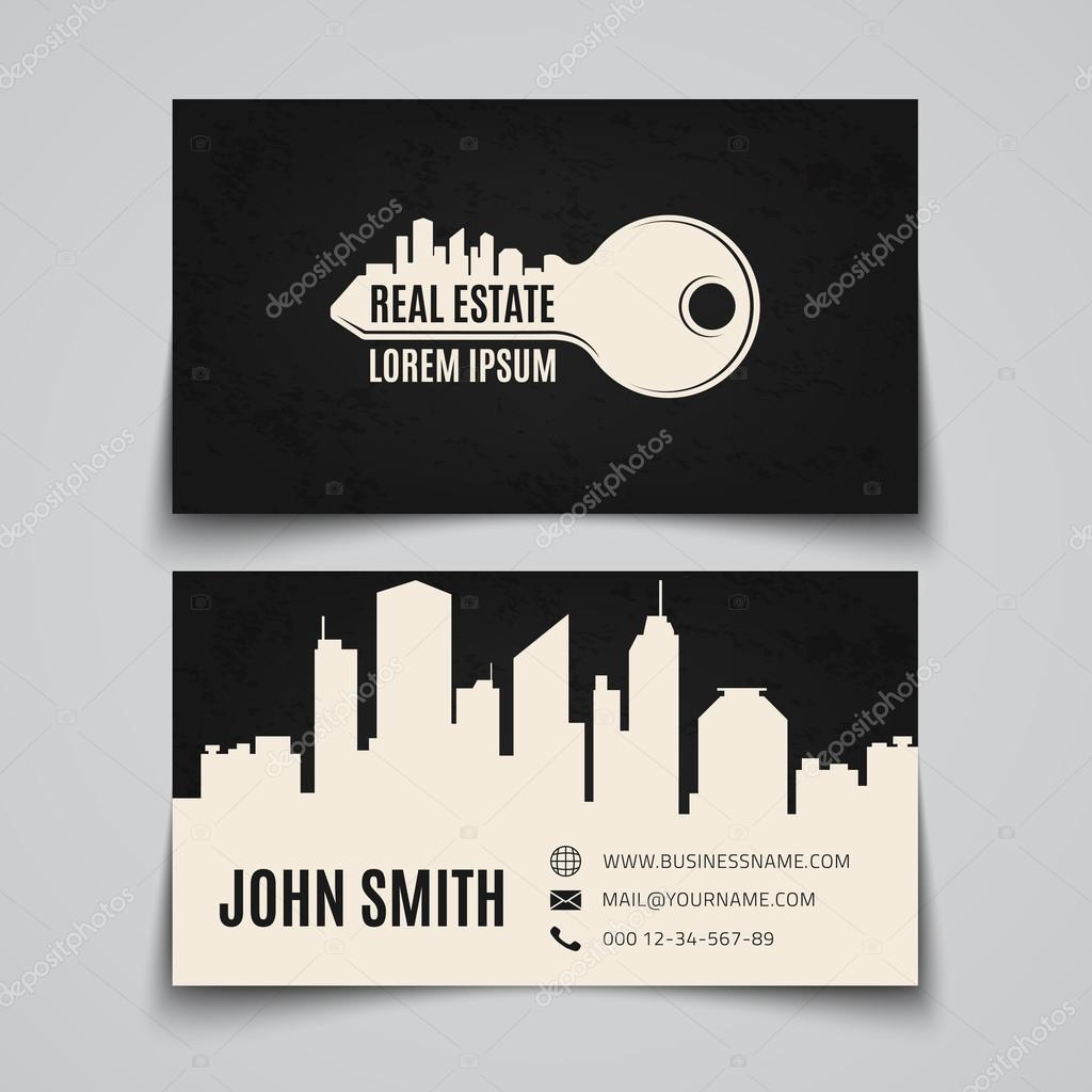 Real estate simple key logo. Business card template. Vector illustration